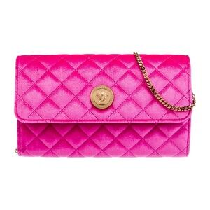 Versace Fuchsia Quilted Velvet Chain Clutch with Gold Medallion